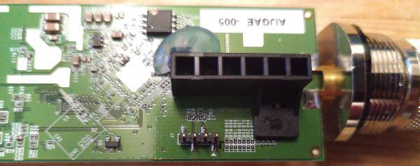 Side A, detail of UART and light-ducts for the LEDs Side A, detail of UART and light-ducts for the LEDs